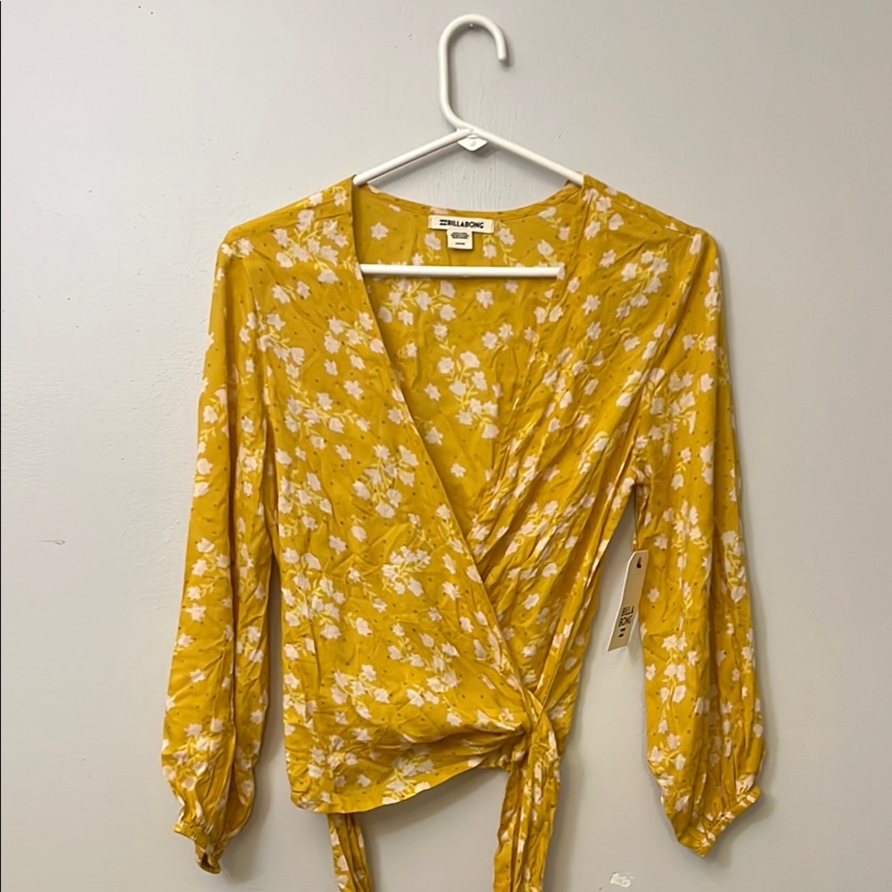 Billabong Yellow Wrap Blouse with Tie Front